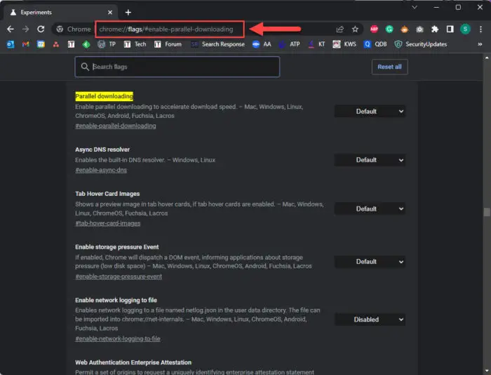 Access Chrome Parallel Downloading flag