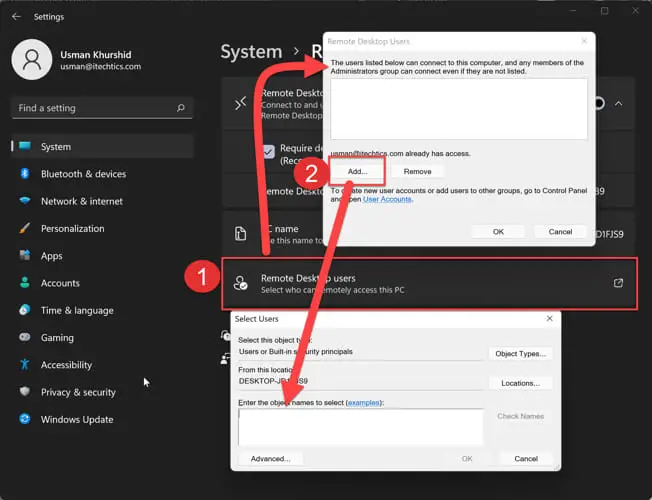 Enable Remote Desktop Connection RDC In Windows 11