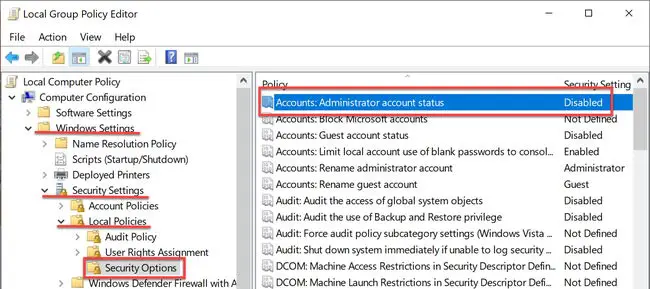 Administrator account status in Group Policy
