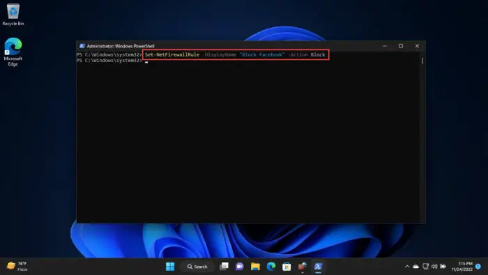 Block an allowed IP address website using PowerShell