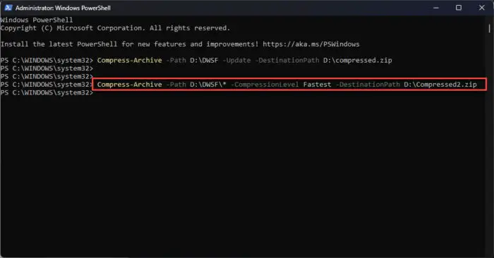 Change compression ratio for zip files using PowerShell