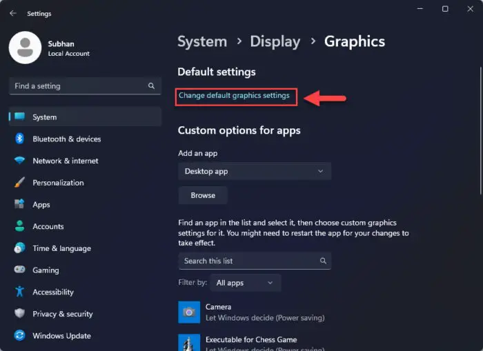 Change default graphics settings