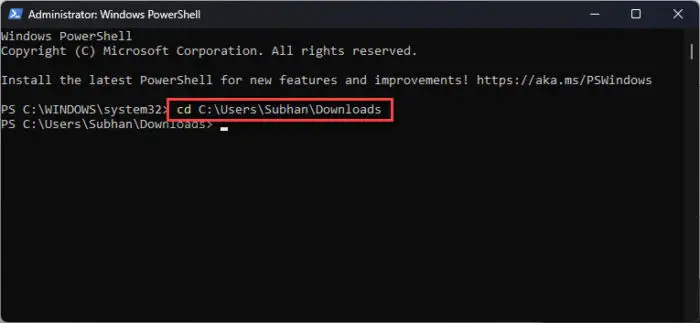 Change directory using CD command