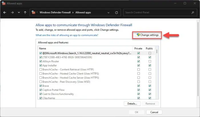 Change firewall settings