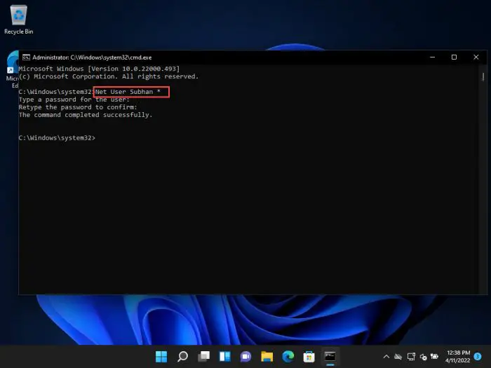 Change password from Command Prompt