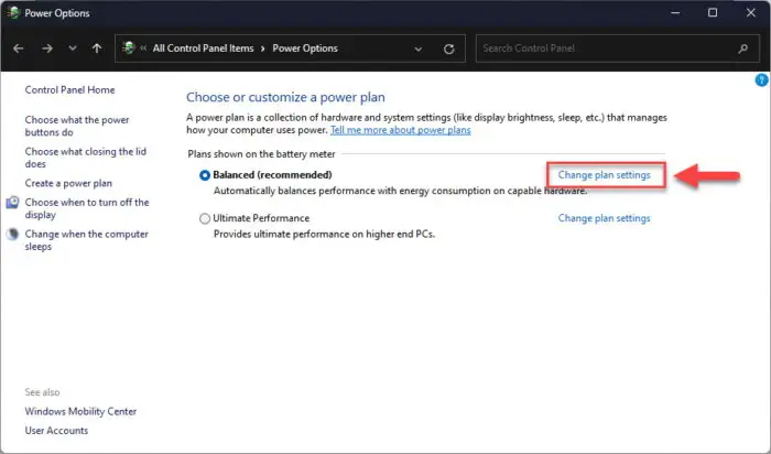 Change power plan settings