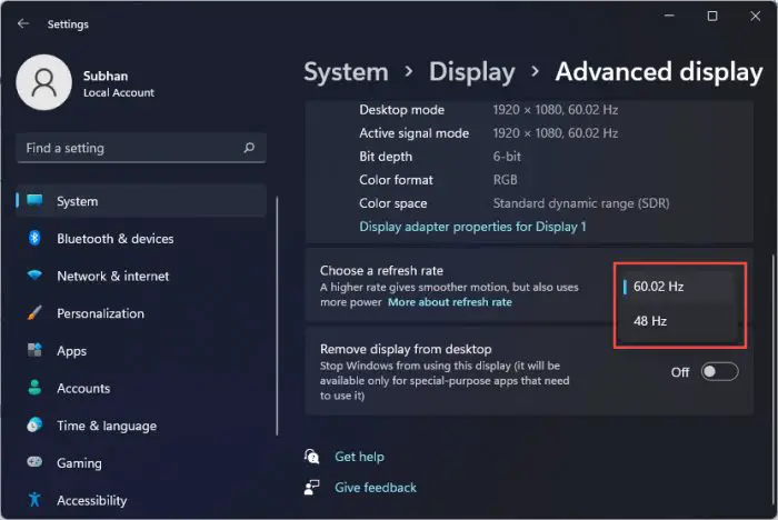 Change refresh rate