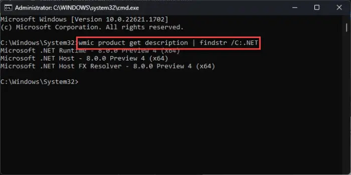 Check installed NET version from Command Prompt