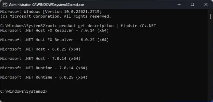 Check installed NET version using Command Prompt