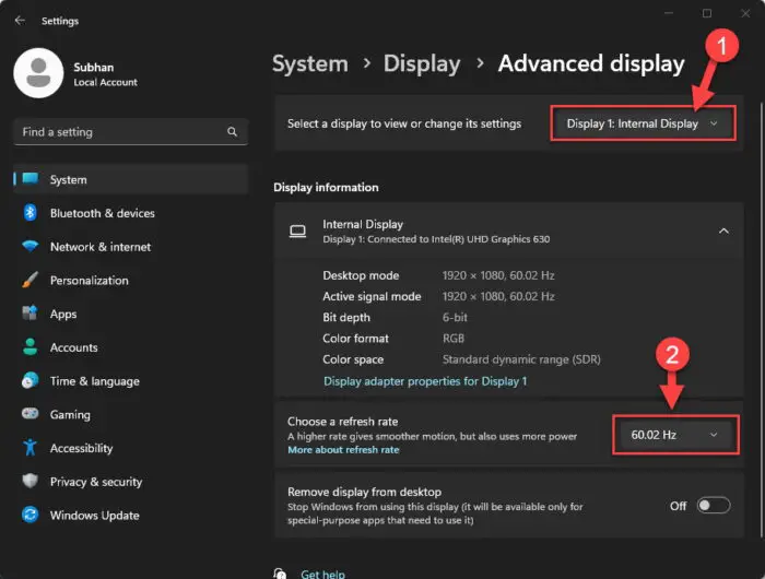 Choose a refresh rate