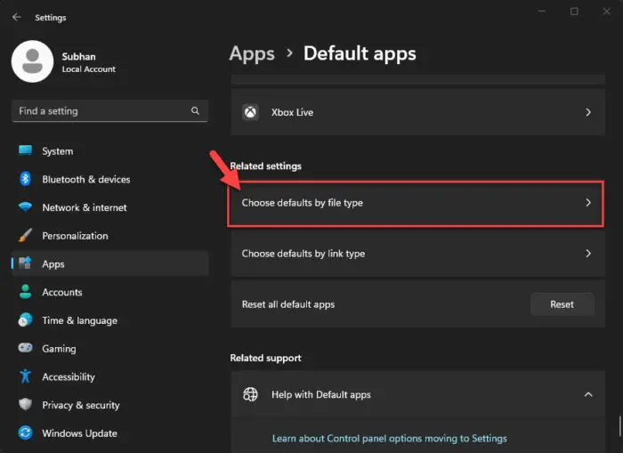 Choose default app by file type