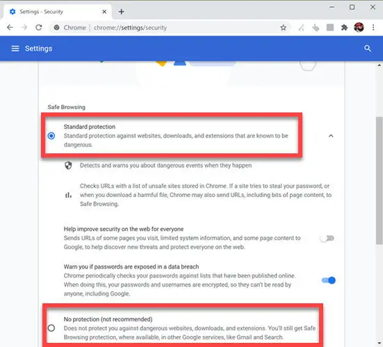 Chrome 83 security settings