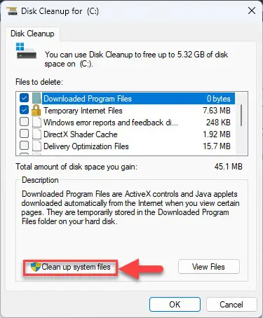Cleanup system files with Disk Cleanup 1