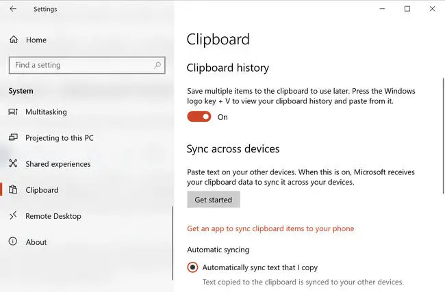 Clipboard history sync across devices