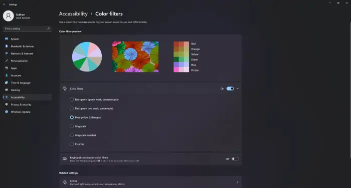 Color filters accessibility page