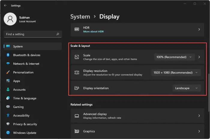 Configure display settings for individual monitors