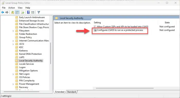 Configure LSASS from Group Policy