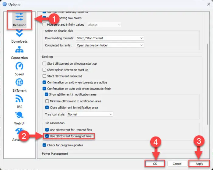 Configure qBittorrent for magnet links