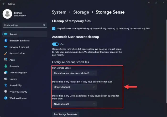 Configure Storage Sense