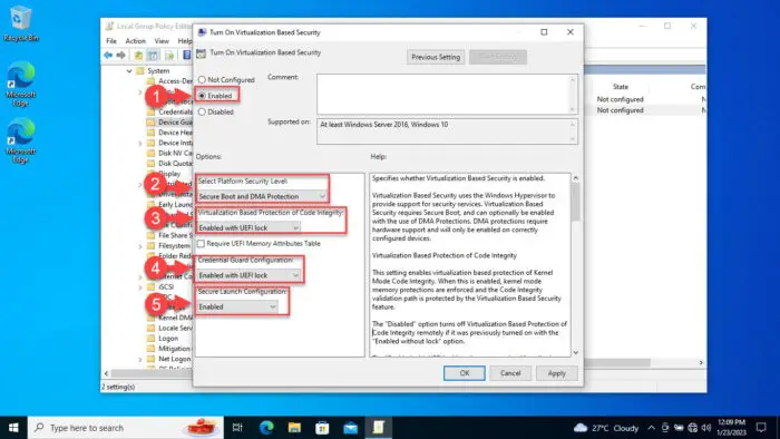 Configure VBS to enable Credential Guard in Windows 10