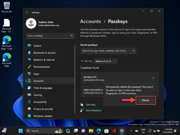 Managing Passkeys in Windows 11