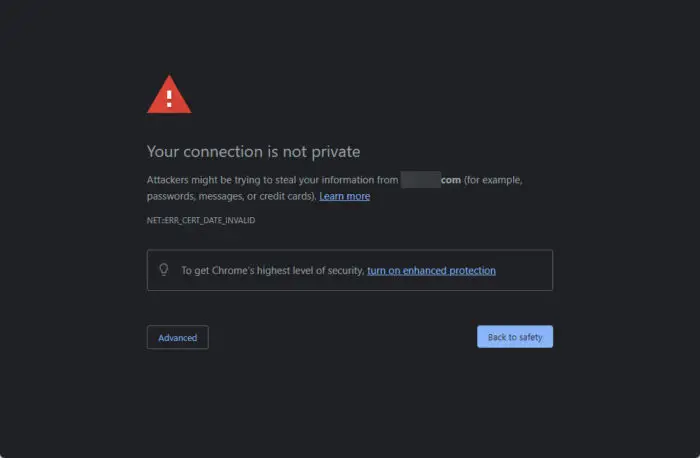 Connection is not private error message on Chrome 1