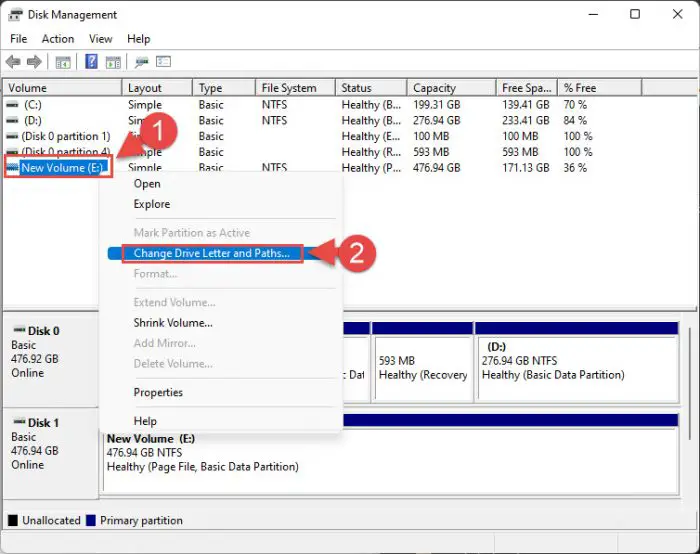 Change the drive letter or path from the Disk Management Console