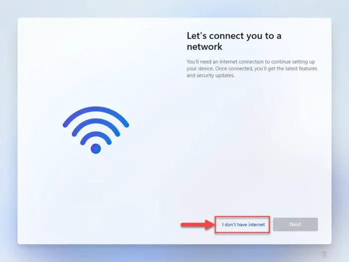 Continue Windows 11 installation without internet