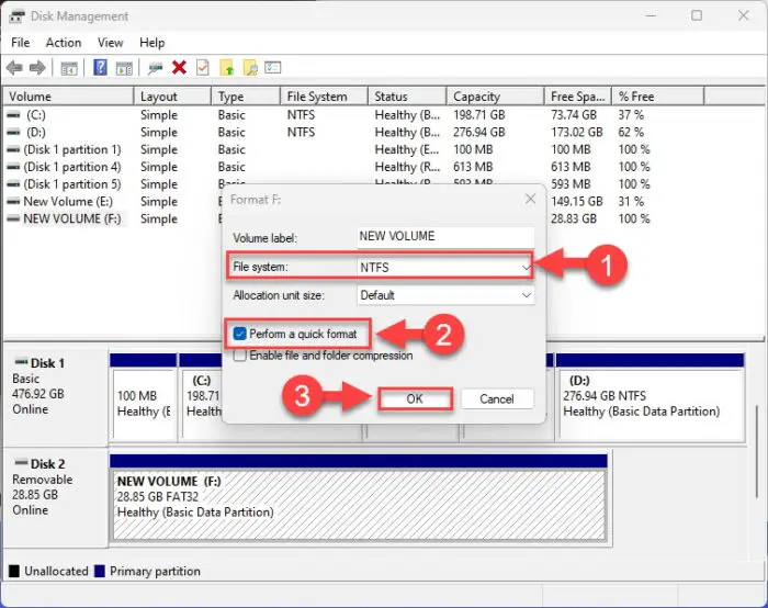 Convert the FAT32 drive to NTFS exFAT format from the Disk Management Console