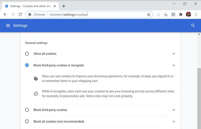 Cookies settings in Chrome