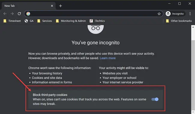 Cookies settings in incognito mode in Chrome