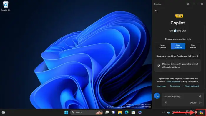 Copilot icon in the system tray