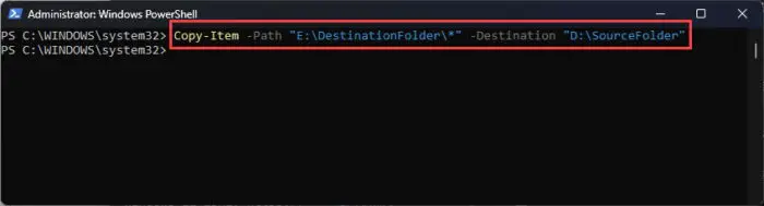 Copy all items from source folder to target folder using PowerShell
