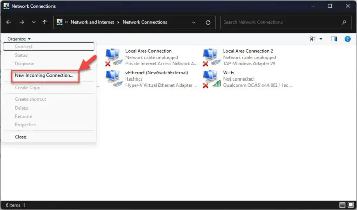 Create a new incoming connection rule