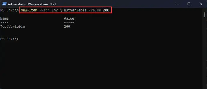 Create a new variable in Env drive