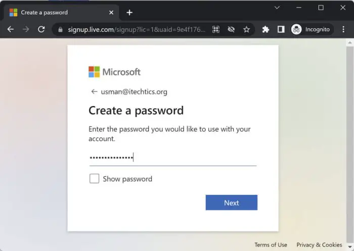 Create a password for your Microsoft account