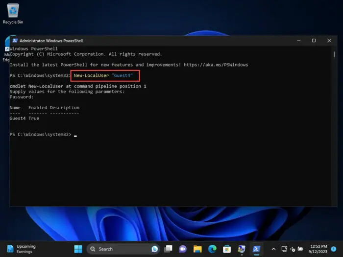 Create Guest account from Windows PowerShell