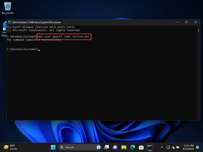 Create Guest account from Command Prompt