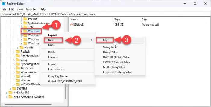 Create new WindowsUpdate key