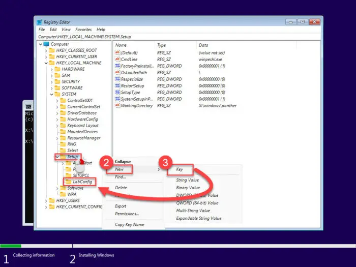 Create the LabConfig key under Setup