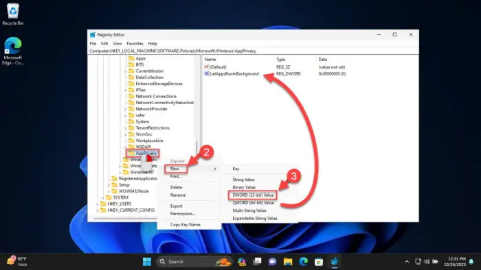 Create the LetAppsRunInBackground DWORD