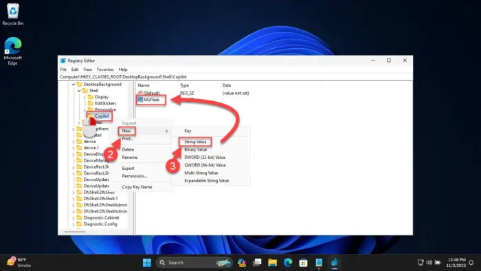 Create the MUIVerb string in the Copilot key