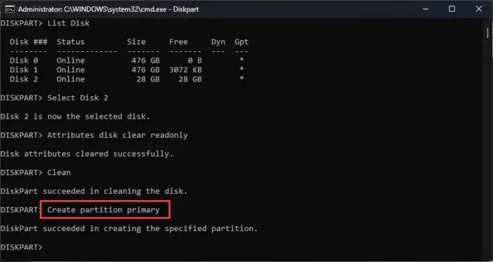 Create the primary partition