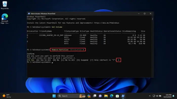 Delete partition drive using PowerShell
