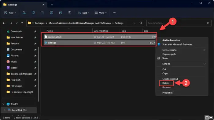 Delete Spotlight configuration settings file