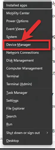 Device Manager in Power menu