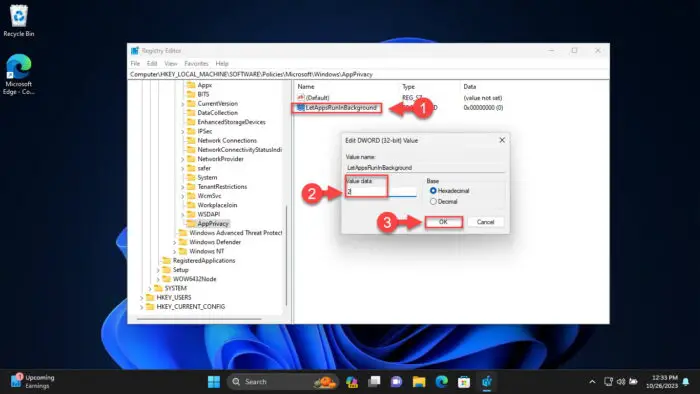 Disable background apps from Registry Editor on Windows