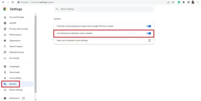 Disable hardware acceleration from Chrome settings