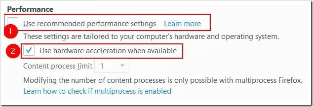 disable hardware acceleration in firefox 55 performance settings