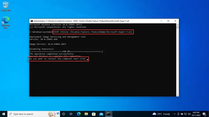 Disable Hyper V from Command Prompt 1